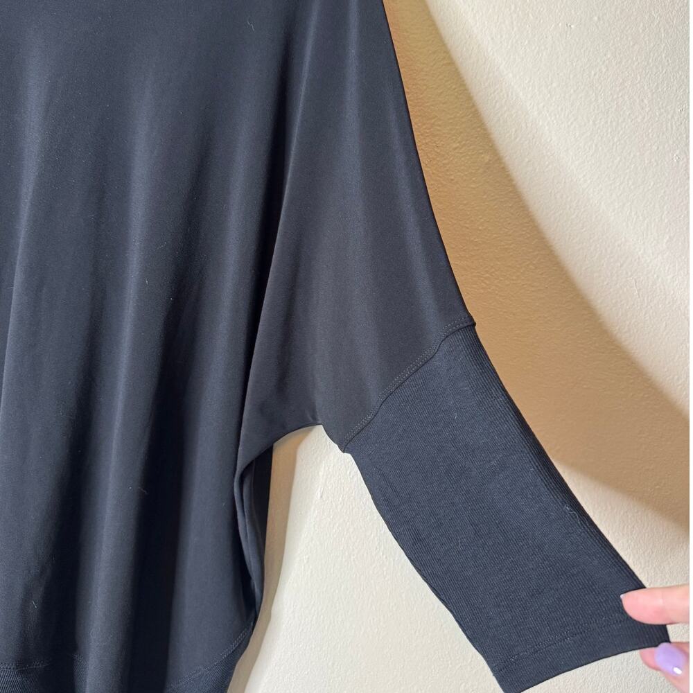 Sympli 16 Black Matte Jersey and Knit Dolman 3/4 Sleeve Asymmetric Tunic Top - Picture 3 of 6